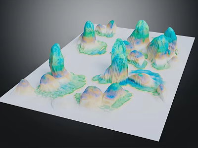 Abstract Mountain Landscape With Colorful Gradient Peaks On White Display Base 3d model