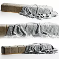 Simple Modern Gray Fabric Sofa Stool With Patterned Fringed Blanket Decoration 3d model