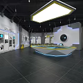 Modern Tech Exhibition Hall With Hexagonal Ceiling Light And Digital Screens 3d model