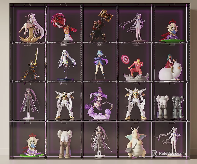 Organized Display Shelves Showcasing Diverse Anime Figures And Collectible Models 3d model 