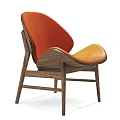 Modern Leisure Chair With Orange Cushion And Black Wooden Frame