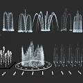 Various Water Fountain Designs With Illuminated Circular Base And Arch Shapes