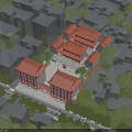 Ancient Architecture With Traditional Red Roofs Amidst Modern Urban Buildings And Greenery