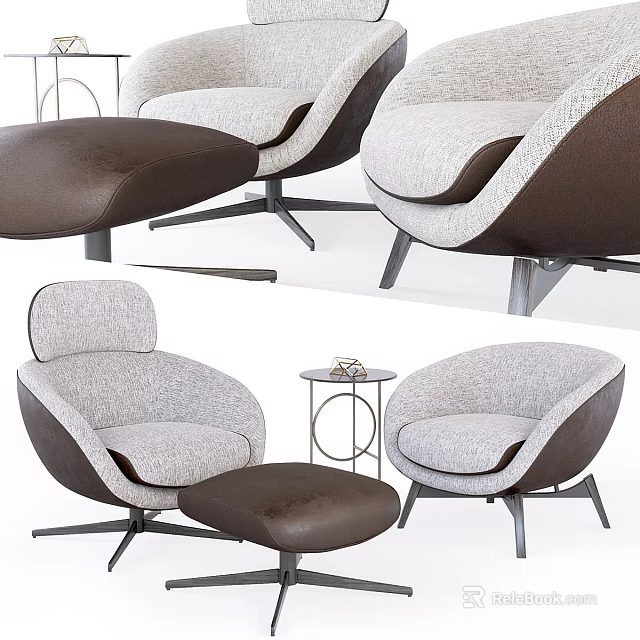 Modern Light Gray Upholstered Sofa with Dark Brown Armrests and Round Coffee Table Set 3d model 