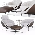 Modern Light Gray Upholstered Sofa with Dark Brown Armrests and Round Coffee Table Set 3d model