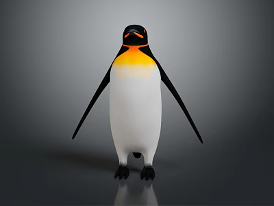3D Rendered Emperor Penguin With Yellow Orange Neck Black White Body Standing On Gray Background 3d model