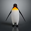 3D Rendered Emperor Penguin With Yellow Orange Neck Black White Body Standing On Gray Background
