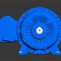 Blue Electric Motor With Rotating Shaft And Industrial Metal Frame Design