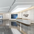Elegant Modern Corporate Reception Lobby With Polished Marble Brand Wall And Large Digital Display Screen