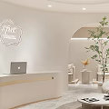 Modern Luxury Beauty Hair Salon Reception Area With White Gold Decor Green Plants Comfy Sofa
