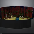 Miniature Scenic Model With Red Trees Figures Blue Water And Green Plants