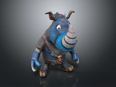 3D Cartoon Rhino Character With Blue Body Belt Arm Guards And Vivid Features 3d model