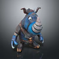 3D Cartoon Rhino Character With Blue Body Belt Arm Guards And Vivid Features