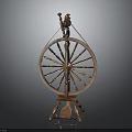 Two Bird Statues Perched On Wooden Spinning Wheel Classic Design