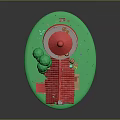 Scenic Green Lighthouse with Red Roof and Small House on Green Base Landscape