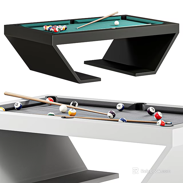 Modern Billiard Table Sports Equipment With Colored Balls And Cues On Black And White Frames 3d model 