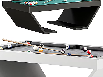 Modern Billiard Table Sports Equipment With Colored Balls And Cues On Black And White Frames 3d model