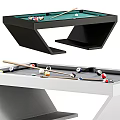 Modern Billiard Table Sports Equipment With Colored Balls And Cues On Black And White Frames