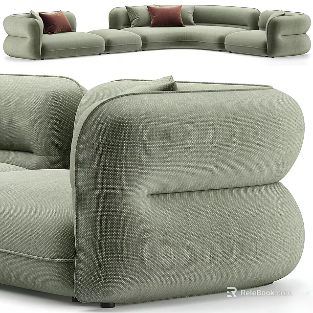 Minimalist Light Green Fabric Single Sofa With Rounded Armrests And Comfortable Backrest Design 3d model