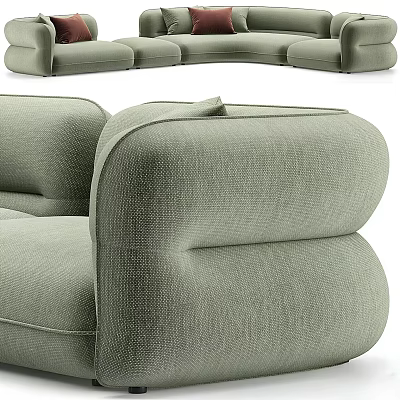 Minimalist Light Green Fabric Single Sofa With Rounded Armrests And Comfortable Backrest Design 3d model