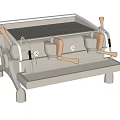 Modern Stainless Steel Coffee Machine With Two Wooden Handles And Control Knobs