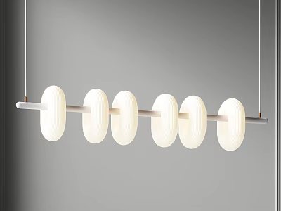 Modern Interior Chandelier Featuring Multiple White Circular Light Shades On Horizontal Metal Bar 3d model