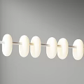 Modern Interior Chandelier Featuring Multiple White Circular Light Shades On Horizontal Metal Bar