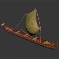 Traditional Wooden Boat with Yellow Sail Red Yellow Hull Wooden Mast and Rigging Details