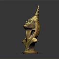 Golden Female Bust Sculpture With Unique Conical Headdress And Elegant Features