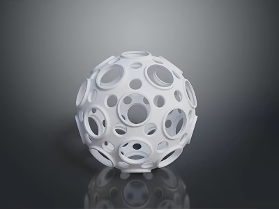 White Spherical Decorative Object With Geometric Perforated Design And Hollow Structure 3d model