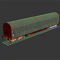Red Freight Train Carriage With Grey Tarpaulin On Railway Track Reflective Surface