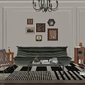 Modern Living Room Interior With Green Sofa Coffee Table Framed Artworks And Chandelier