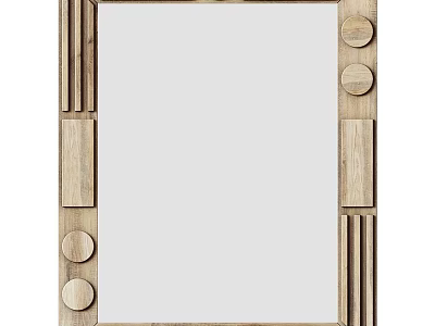 Modern Wooden Frame Wall Mirror With Geometric Decor And Circular Accents 3d model