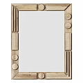 Modern Wooden Frame Wall Mirror With Geometric Decor And Circular Accents