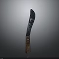 Rustic Worn Blade Knife With Wooden Handle And Metal Rivets On Gray Background