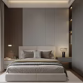 Modern Bedroom Interior With Bed Wooden Headboard Nightstands Wardrobes And Floor to Ceiling Windows