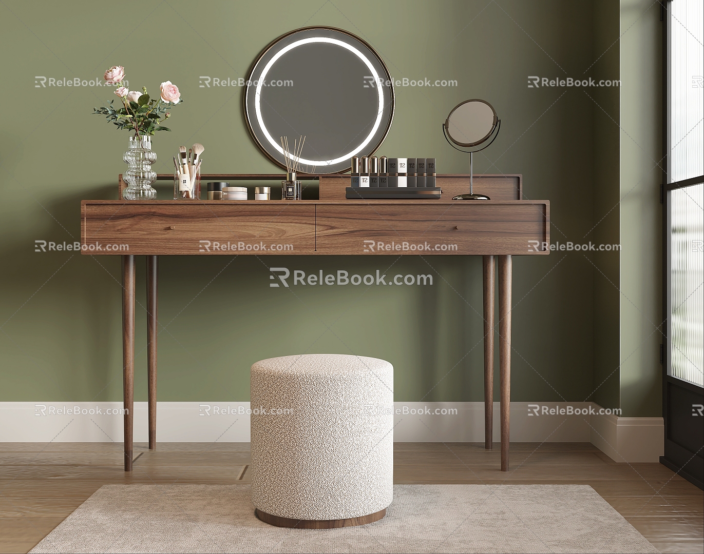 Dressing Table Makeup Mirror Makeup Stool 3d model