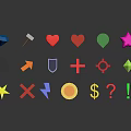 Collection of Various Colorful Symbols with Different Shapes on Gray Background and Reflections Below