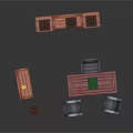 Toy Building Block Room Setup With Bookshelf Table Chairs And Potted Plants
