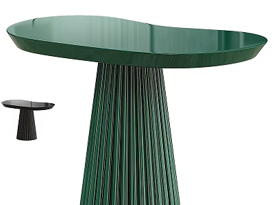 Stylish Green Round Dining Table Set With Ribbed Leg And Matching Small Black Side Table 3d model