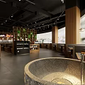 Modern Hot Pot Restaurant Interior With Open Layout Wooden Decor And Food