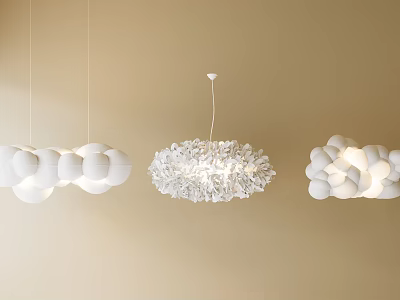 Modern White Spherical And Floral Design Chandeliers On Beige Wall 3d model