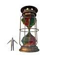 Large Stained Glass Hourglass With Metal Frame And Small Human Figure