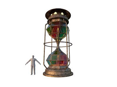 Large Stained Glass Hourglass With Metal Frame And Small Human Figure 3d model