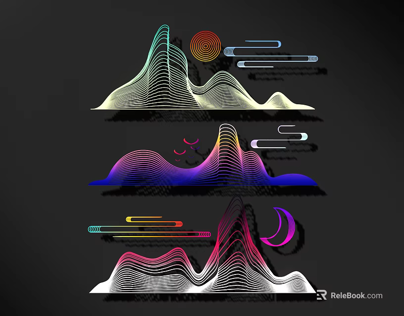 Modern Colorful Wall Decor with Wavy Lines Geometric Elements and Light Shadow Effects 3d model