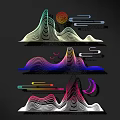 Modern Colorful Wall Decor with Wavy Lines Geometric Elements and Light Shadow Effects 3d model