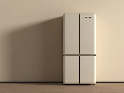 White Modern Refrigerator In Minimalist Setting With Light Wall And Wooden Floor 3d model
