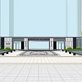 Modern Building Main Entrance Gate With Stone Facade Awning And Green Plants