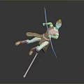 Fantasy Archer 3D Character In Dynamic Leaping Pose With Bow And Arrow