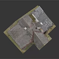 Old Style House Building With Light Exterior Walls Gray Roof Chimney And Green Trim Windows